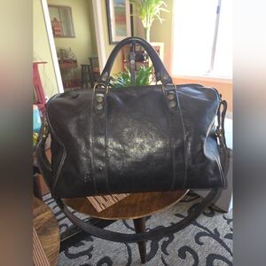 Italian Made Black Leather Duffel Bag
